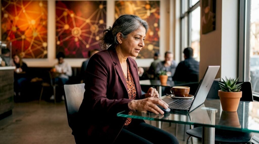 Woman working on IT security ROI analysis