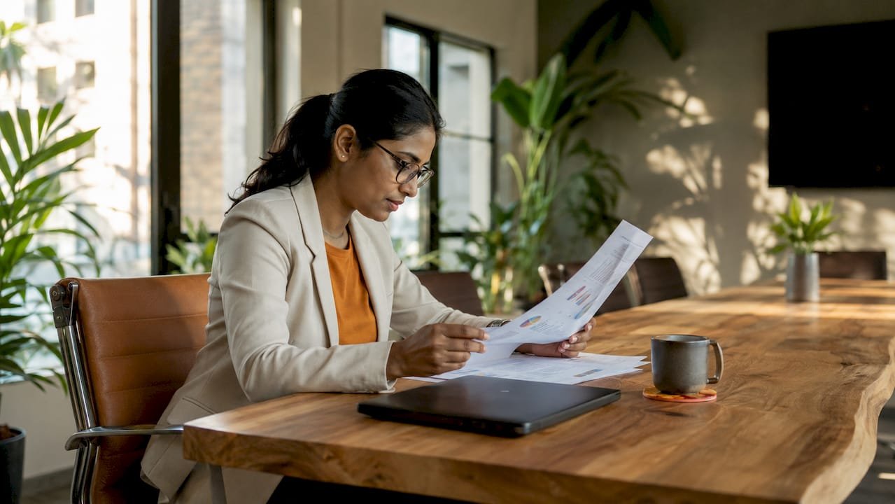 1783858277153_Professional-reviewing-cybersecurity-benchmark-report | Total Cyber Solutions Professional reviewing cybersecurity benchmark report