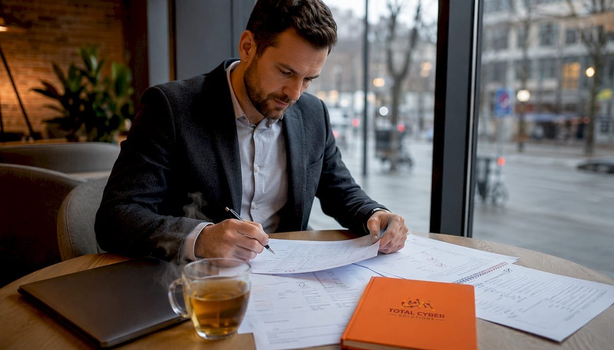 1784547616779_IT-auditor-reviewing-security-audit-paperwork | Total Cyber Solutions IT auditor reviewing security audit paperwork