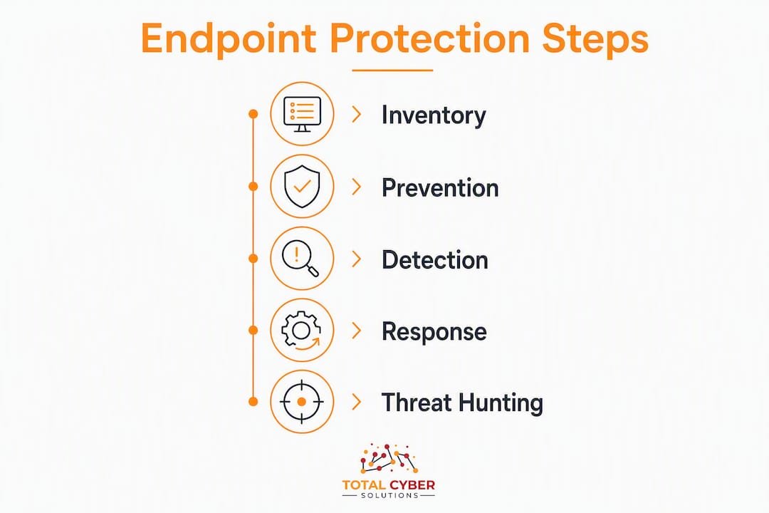 Infographic showing endpoint protection process steps