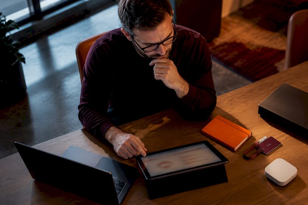 Specialist reviewing business IT assets