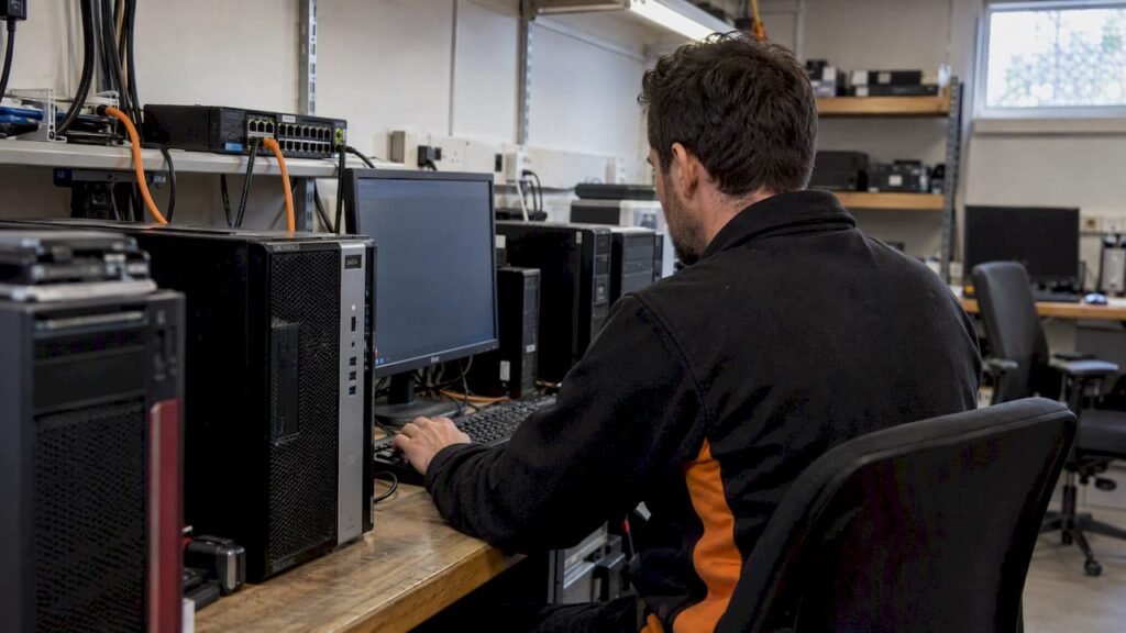 Technician testing a software patch deployment