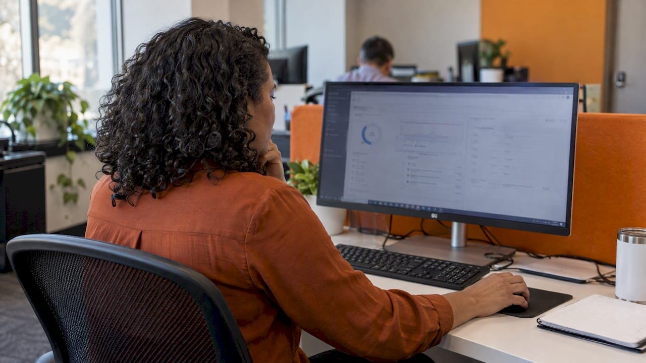 Business manager reviewing Microsoft Secure Score