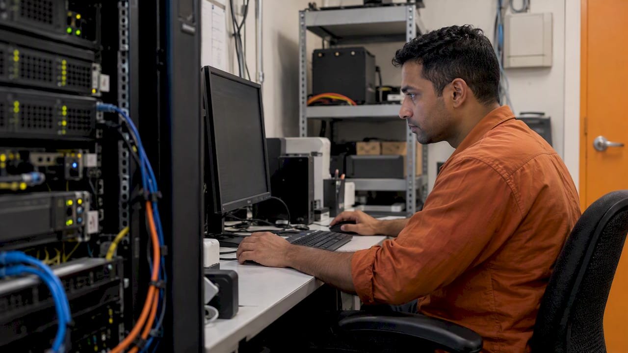 Technician reviewing a small business file server